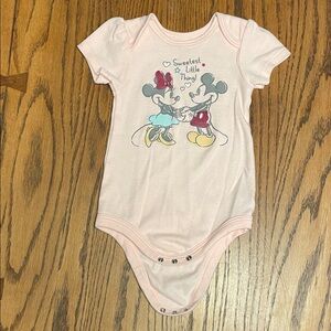 12 mo Disney baby Light Pink onesie w Mickey and Minnie "sweetest little thing"